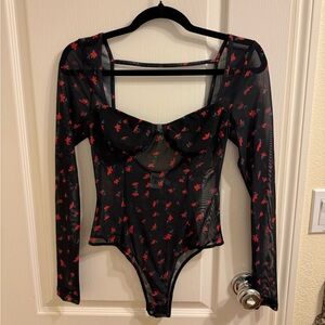 black sheer bodysuit with roses from princess polly